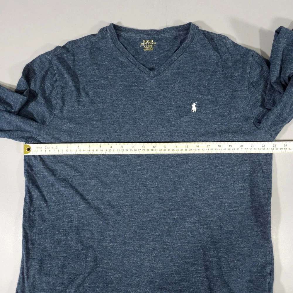 Polo Ralph Lauren T-Shirt Mens Large Blue Long Sleeve V-Neck Classic Fit Cotton